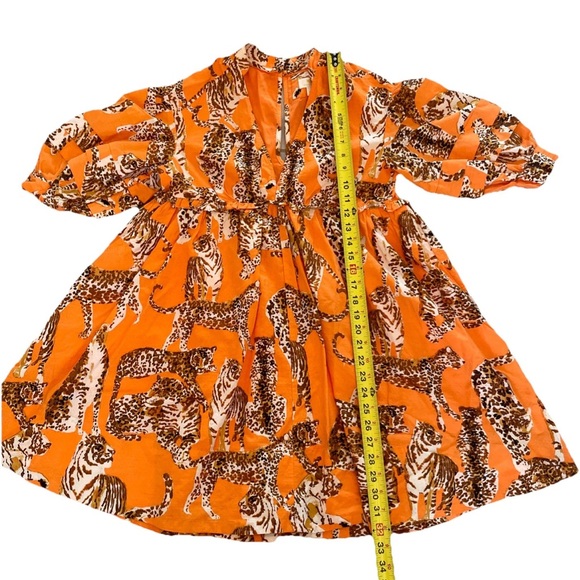 Anthropologie Maeve Orange Tiger Leopard Big Kitty Print Babydoll Mini Dress XS - Picture 4 of 14